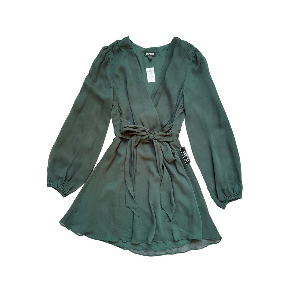 NWT Express V-Neck Surplice Tie Waist Mini Dress, Size S